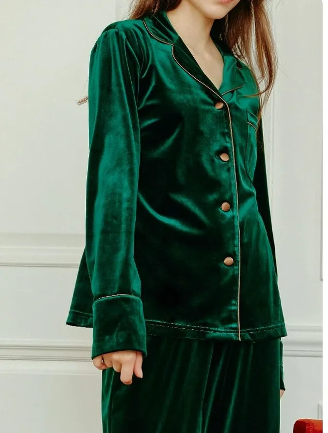 Long-Sleeve Velvet Loungewear Pajama Set