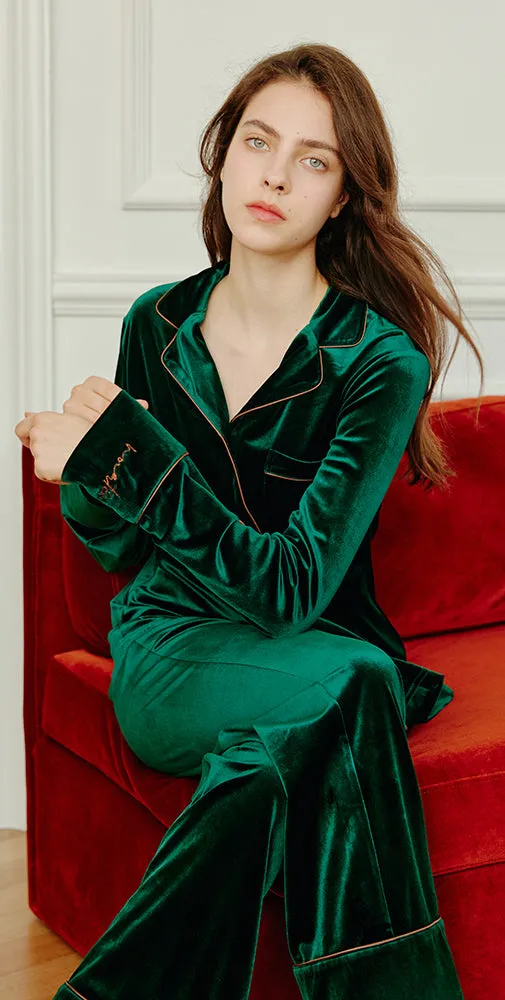 Long-Sleeve Velvet Loungewear Pajama Set