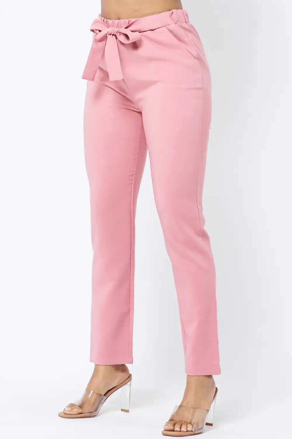 Mauve Elastic Waist Front Tie Pants