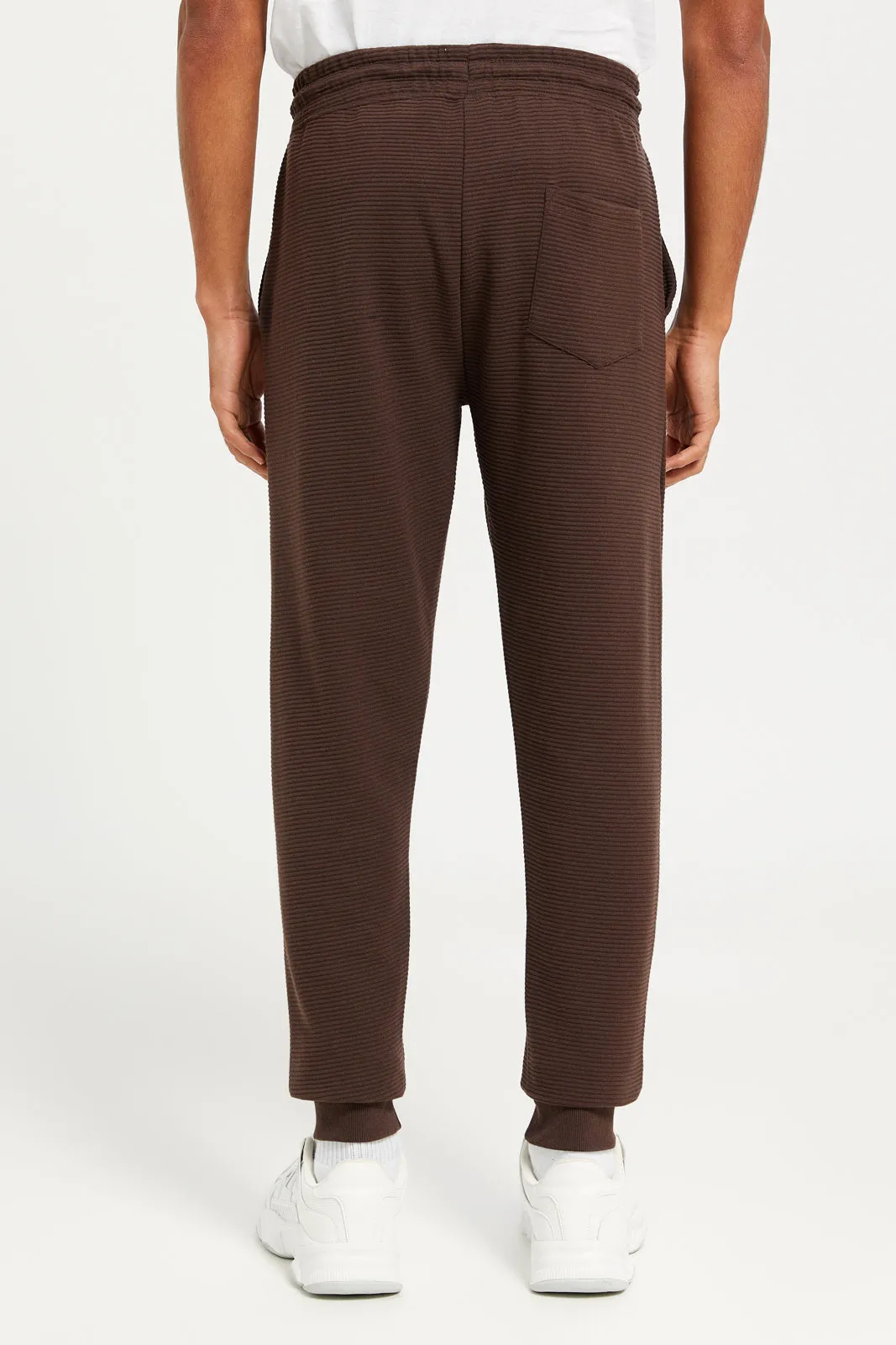 Men Brown Ribbed Jogger Pants