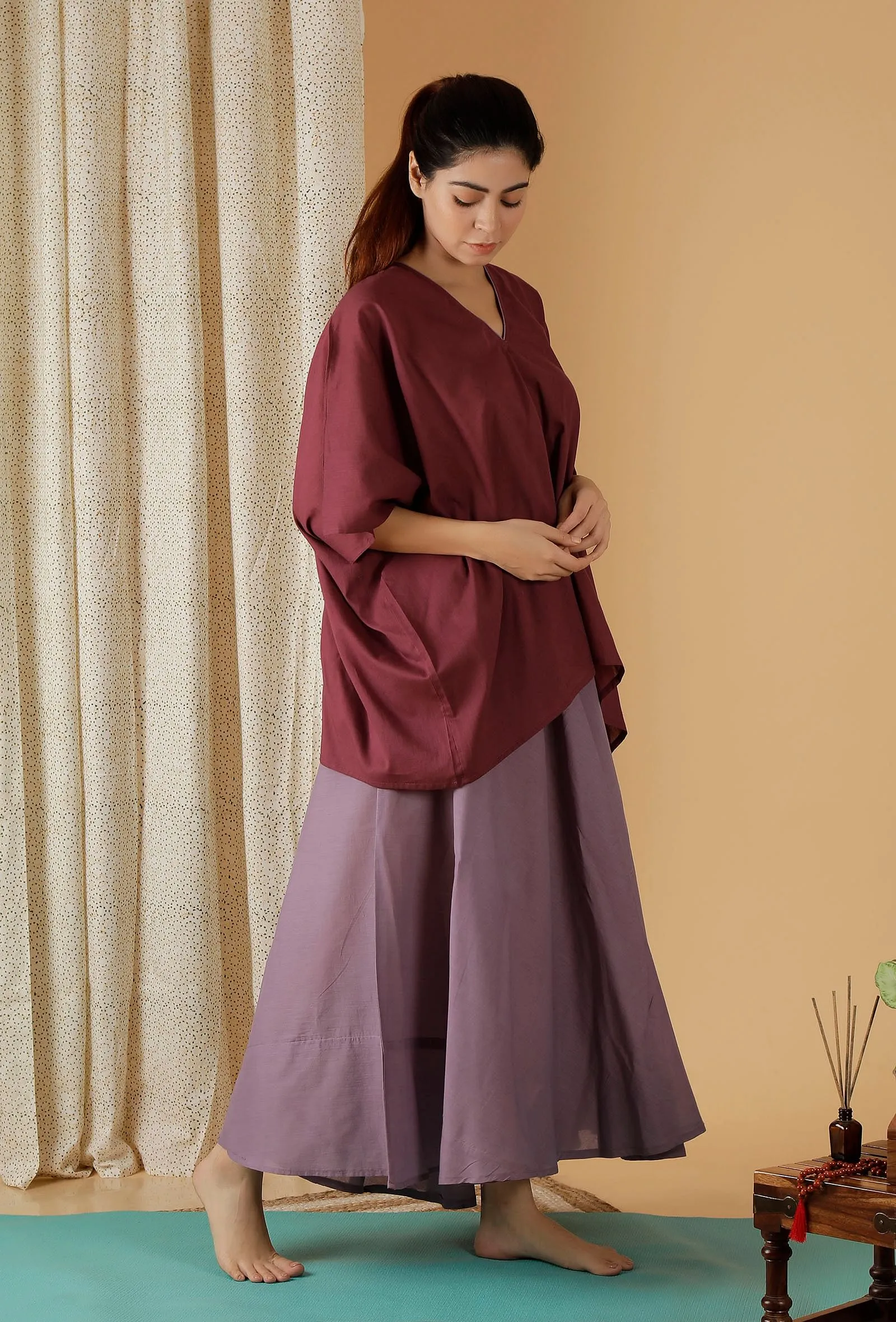 Mulmul Cotton Solid Plum Kaftan Top