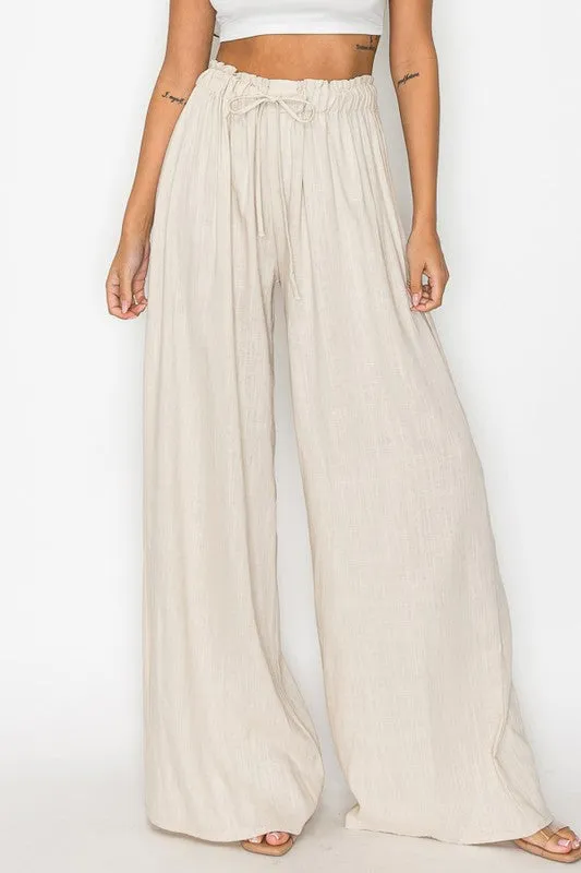 Natural High Waisted Linen Wide Legged Pants