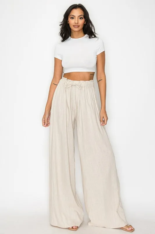 Natural High Waisted Linen Wide Legged Pants