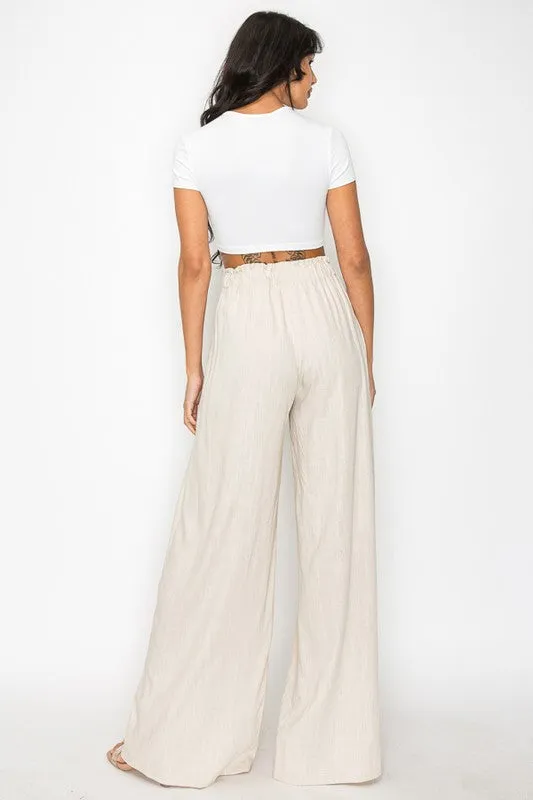 Natural High Waisted Linen Wide Legged Pants