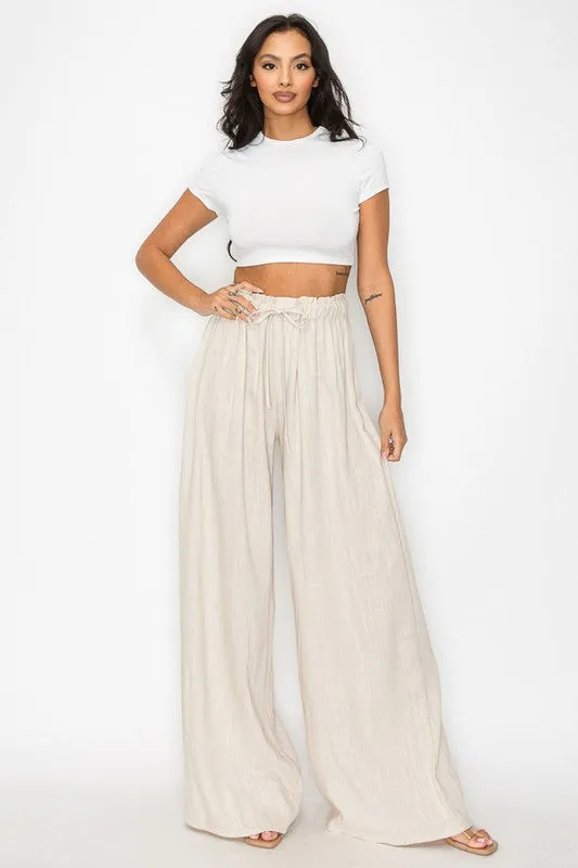 Natural High Waisted Linen Wide Legged Pants