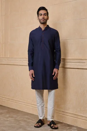 Navy Kurta With Top Stitch Detailing