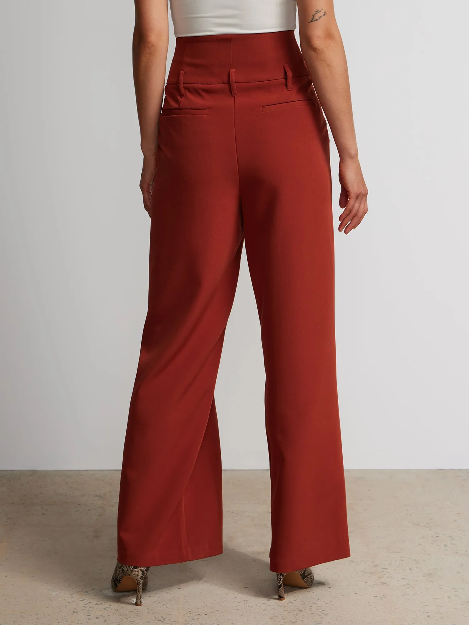 Notched Waistband Wide Leg Pant