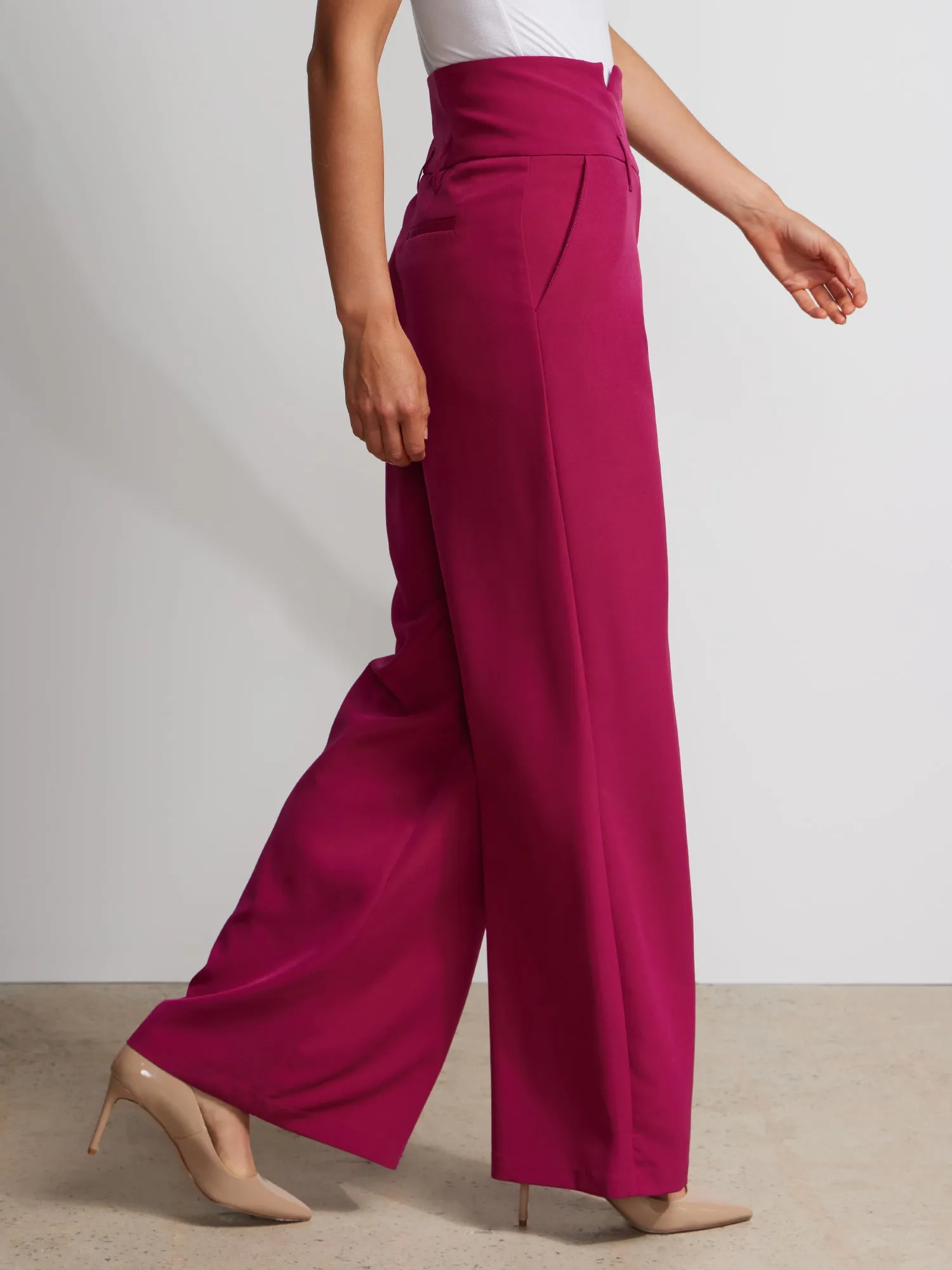 Notched Waistband Wide Leg Pant