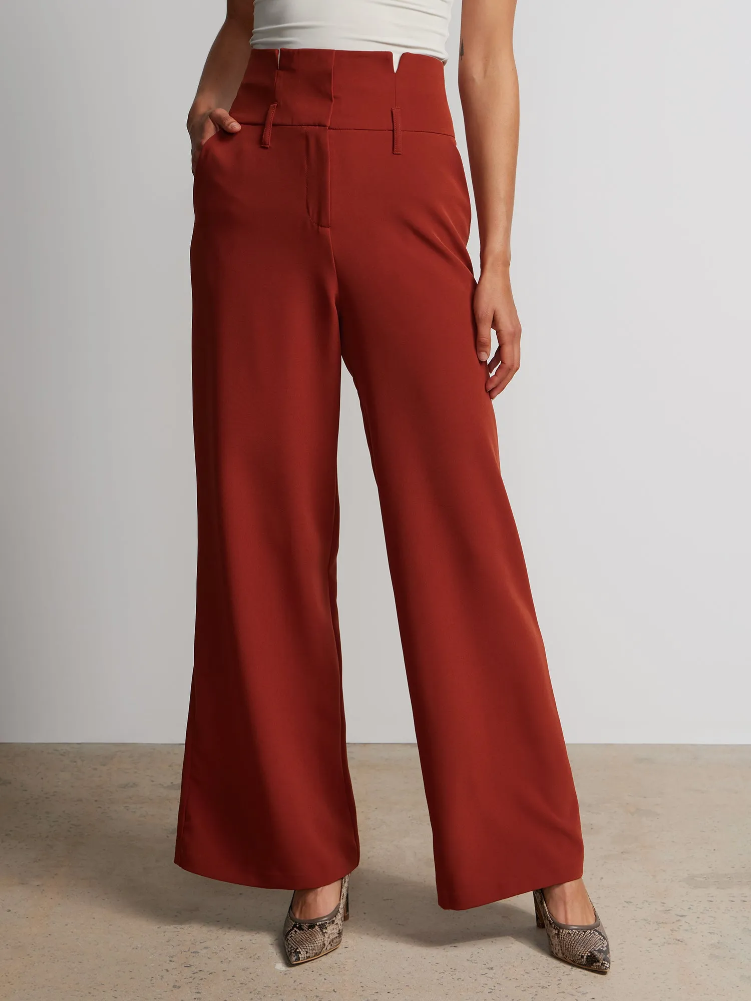 Notched Waistband Wide Leg Pant