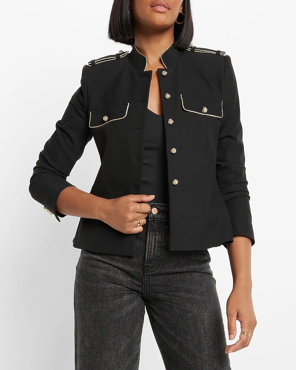 Novelty Gold Piped Structured Jacket in Pitch Black