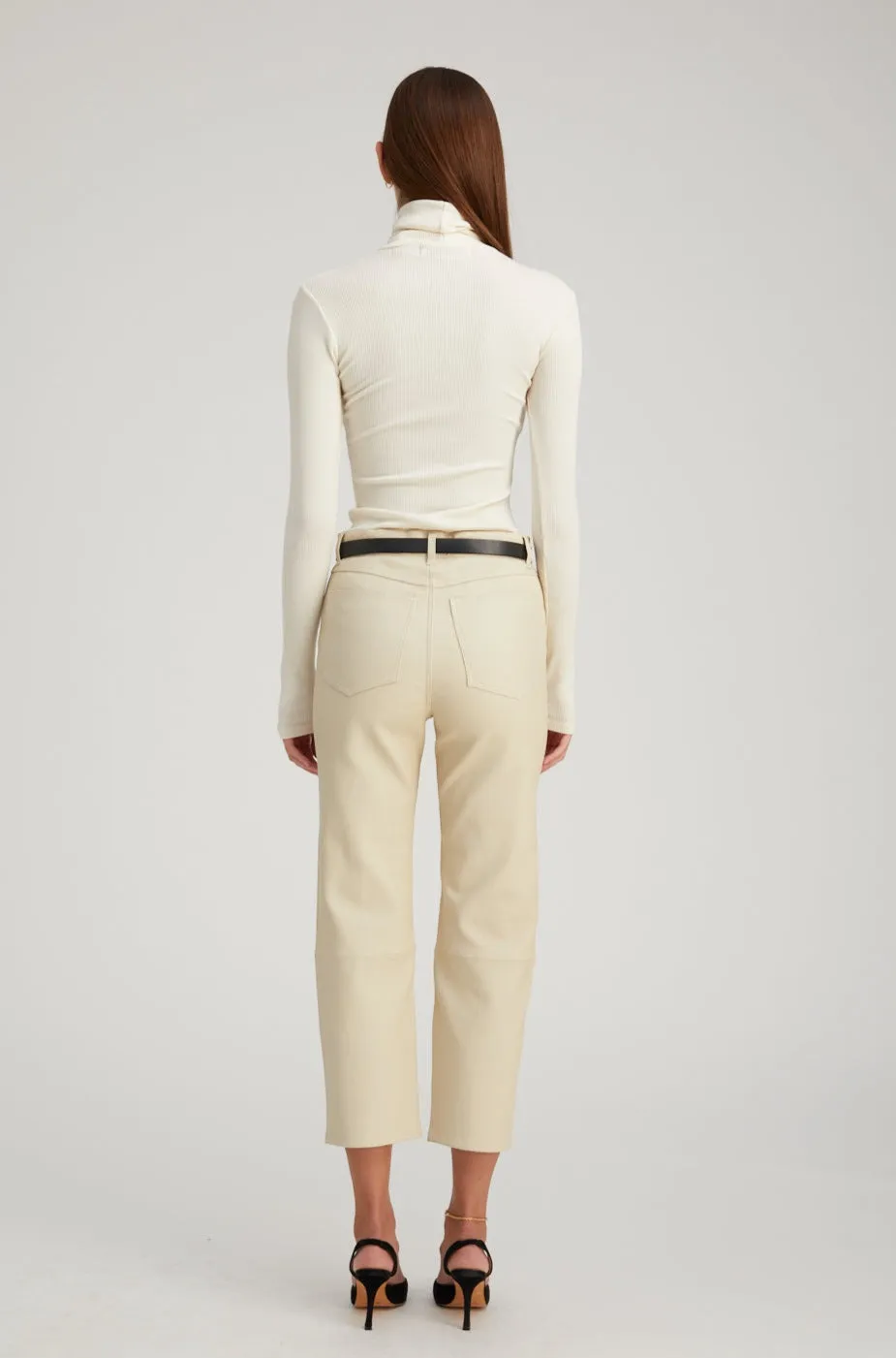 Off White Leather 5 Pocket Straight Leg Pants