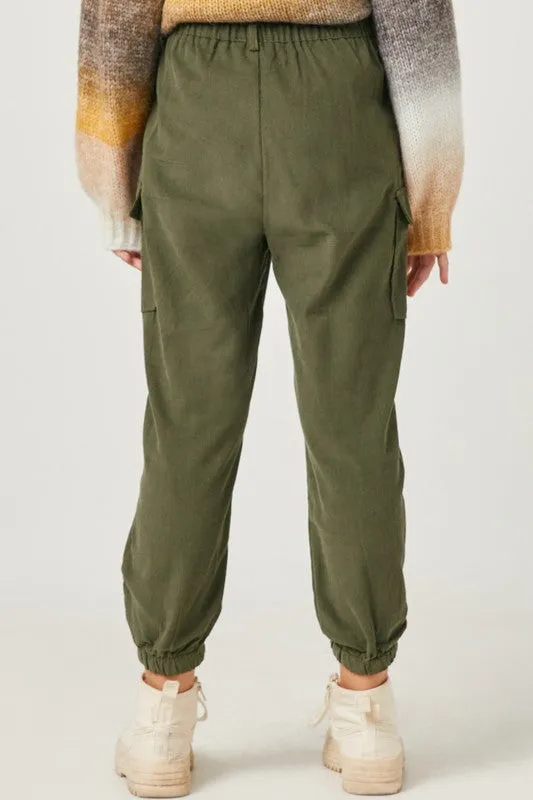 Olive Corduroy Cargo Joggers