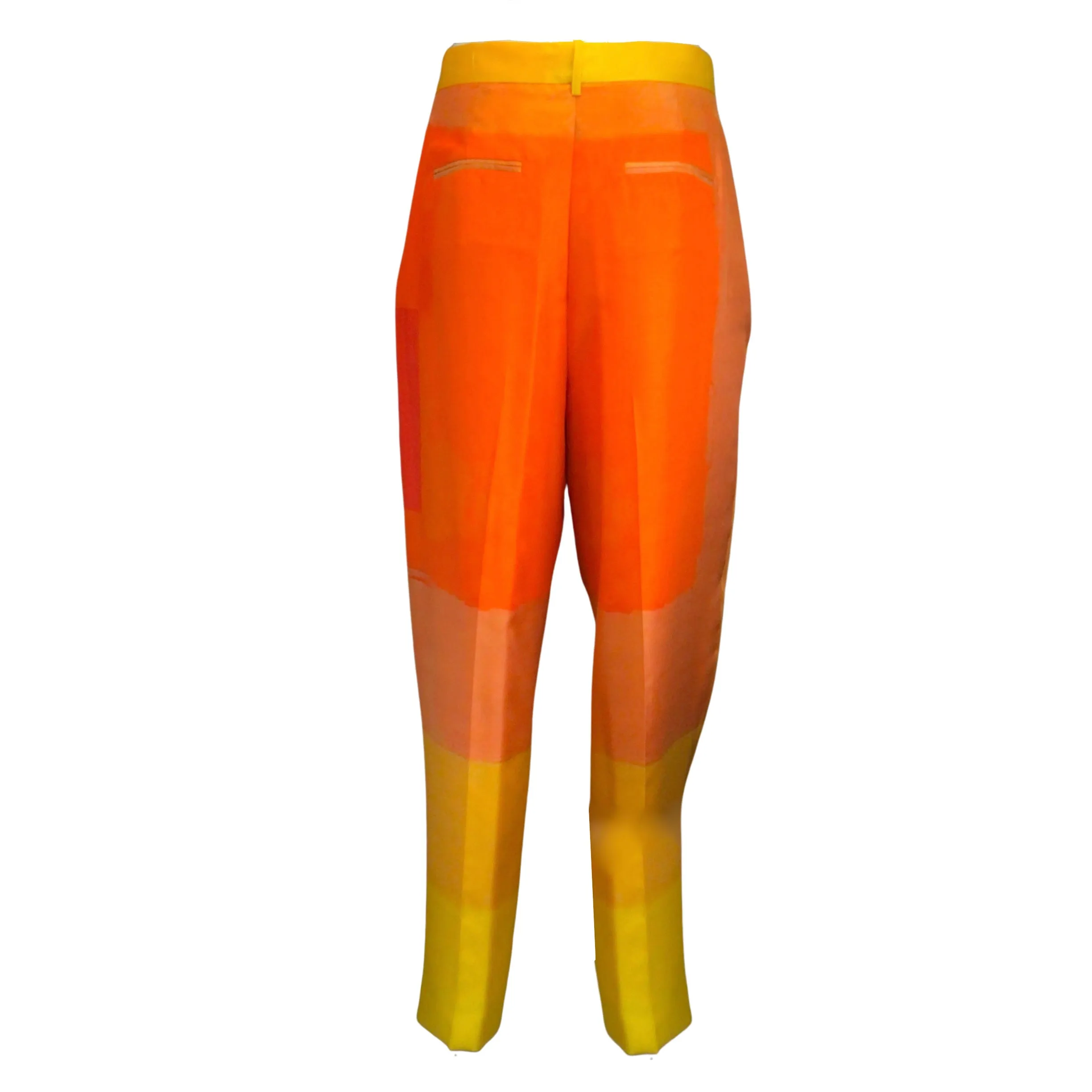 Partow Orange / Yellow Rio Pintucked Silk Twill Straight Leg Trousers / Pants