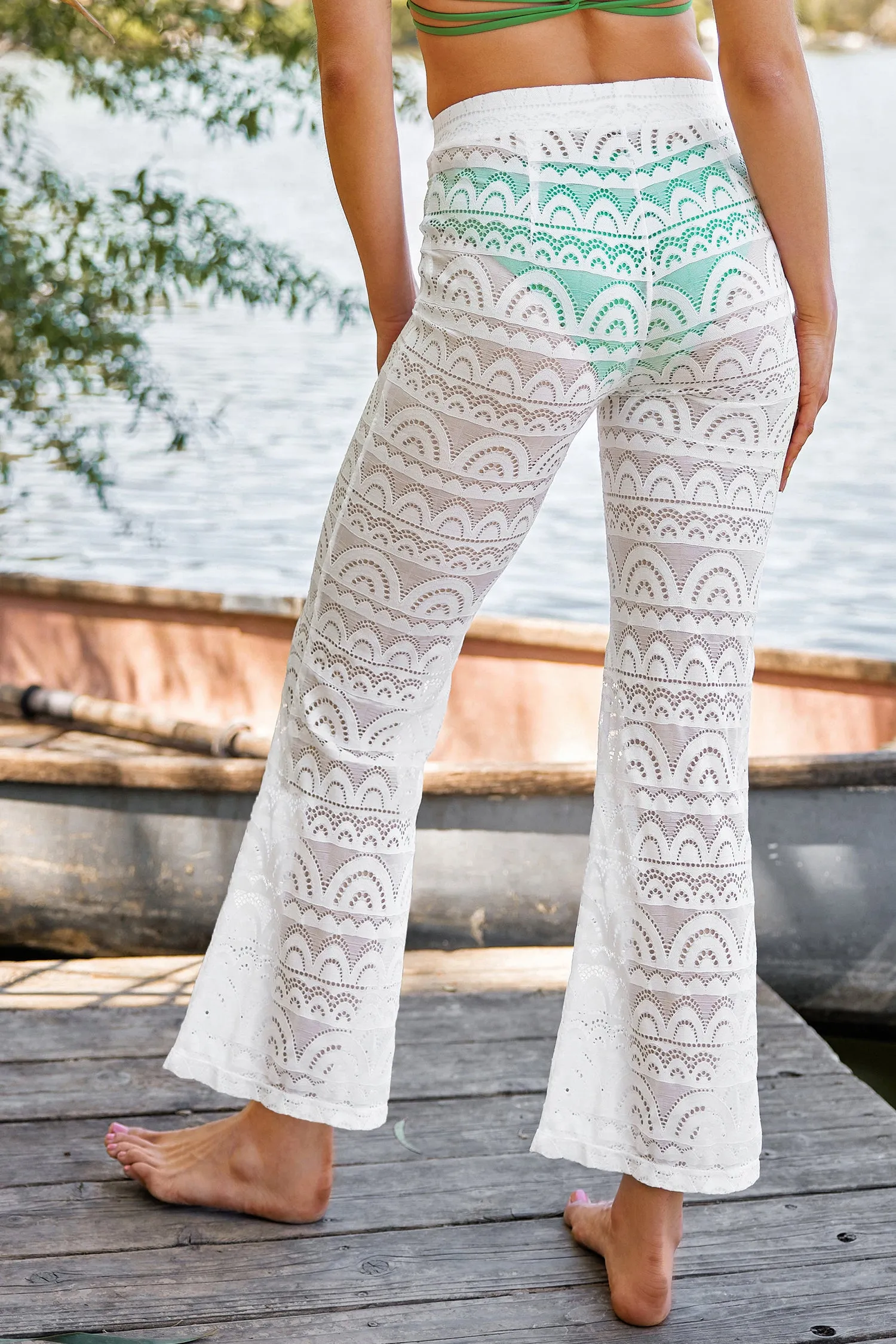 Pearl Lace Cover-Up Flare Pants