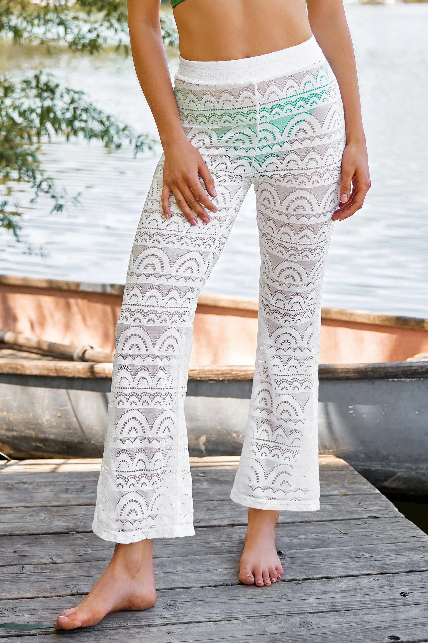 Pearl Lace Cover-Up Flare Pants