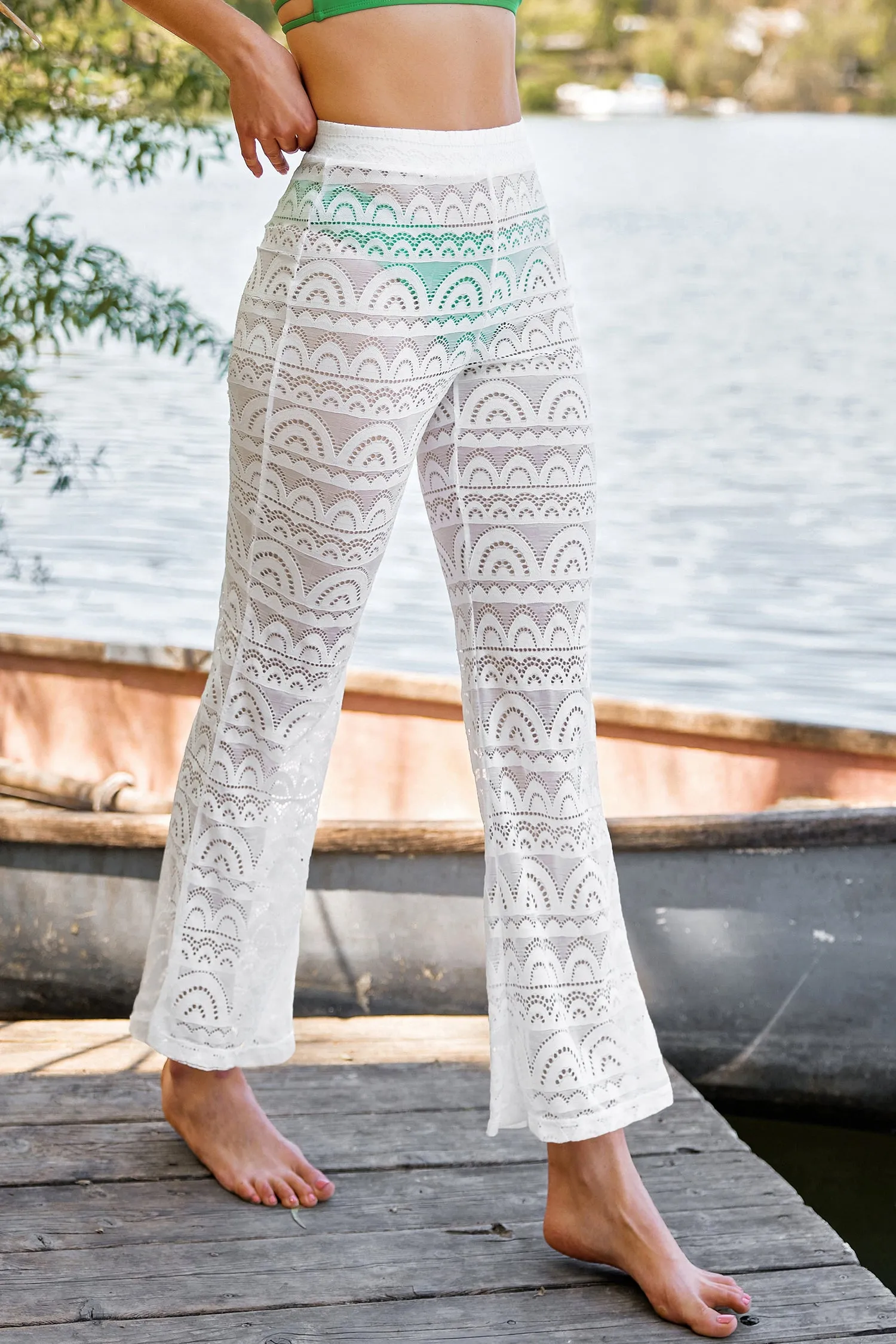 Pearl Lace Cover-Up Flare Pants