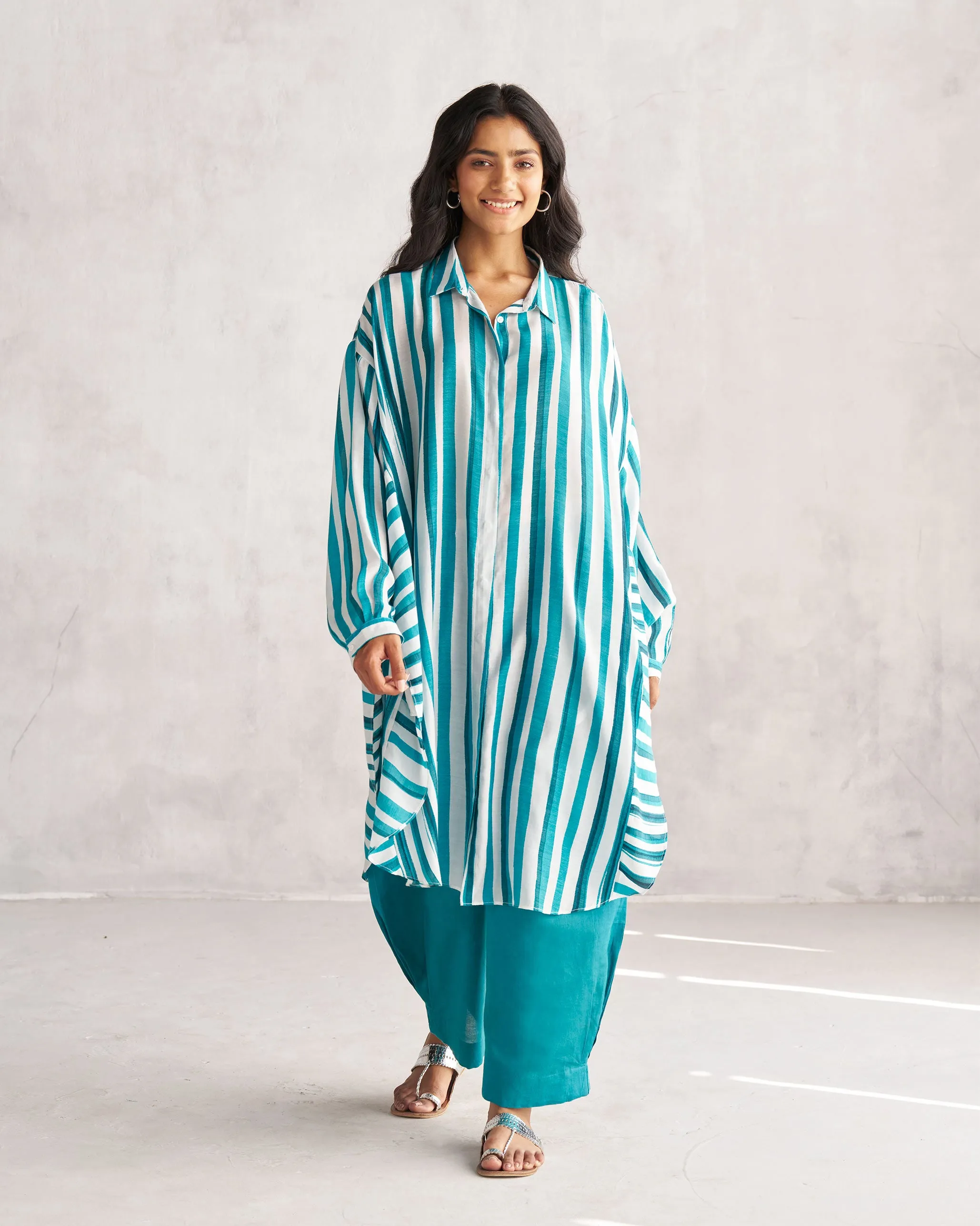 Pepo Kurta - Teal & White Tssxnb