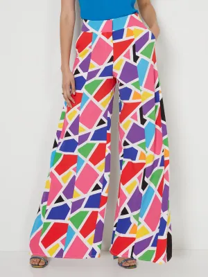 Petite Geometric-Print High-Waisted Wide-Leg Pant