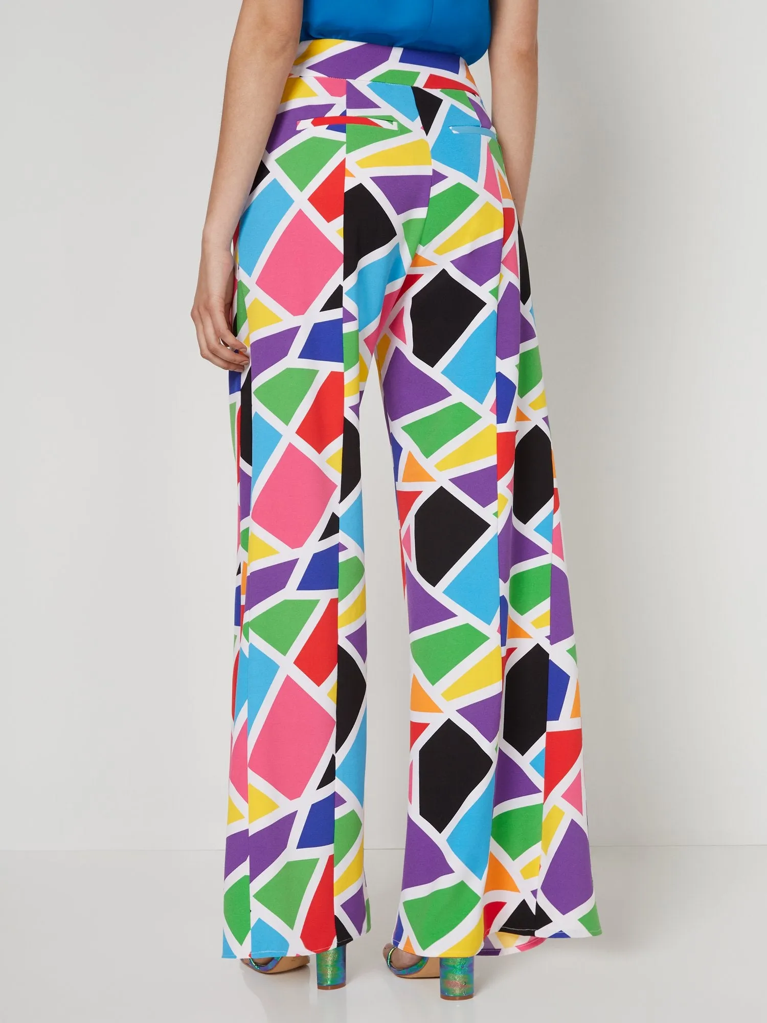 Petite Geometric-Print High-Waisted Wide-Leg Pant