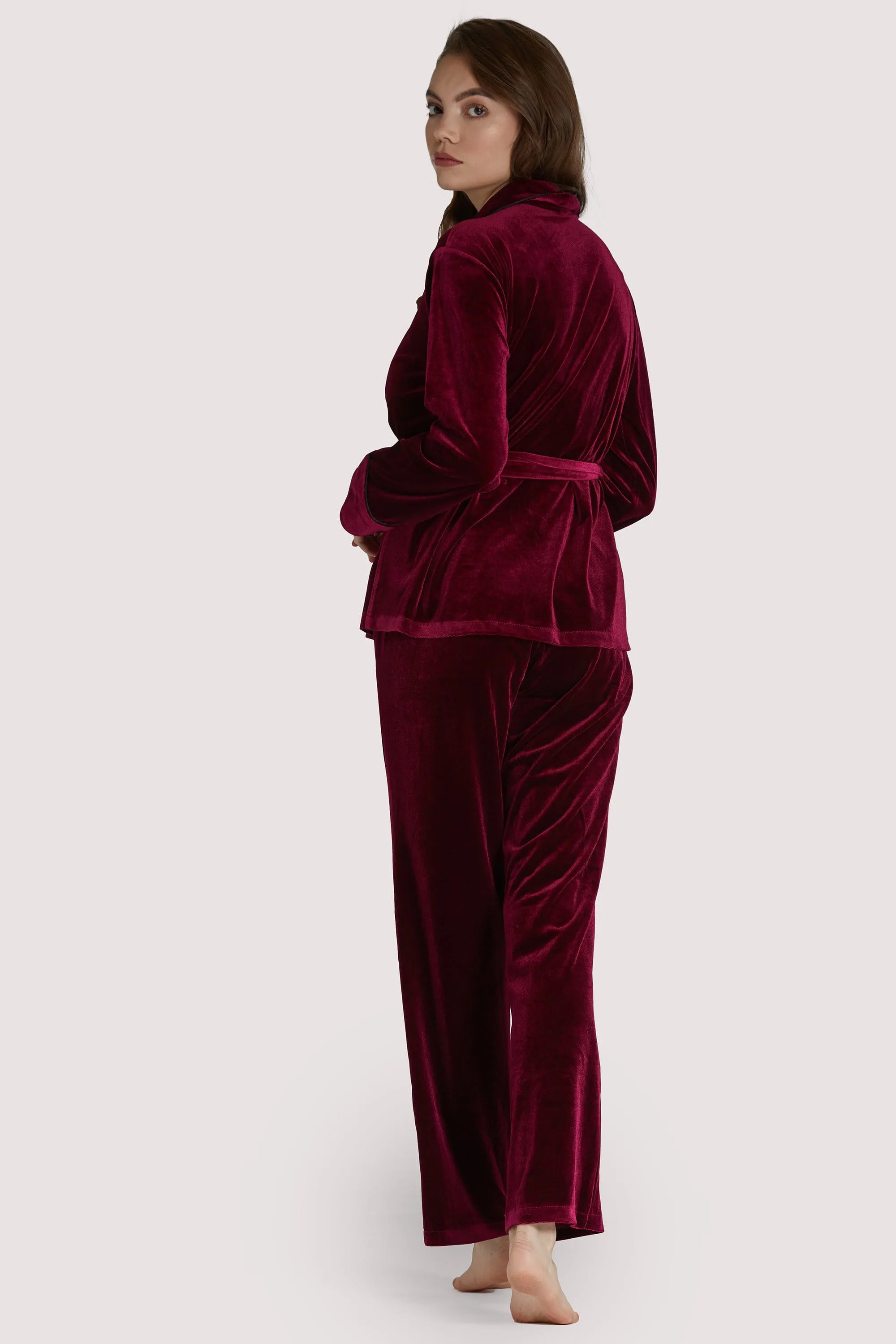 Playful Promises Velvet Wine Red Pyjama Set