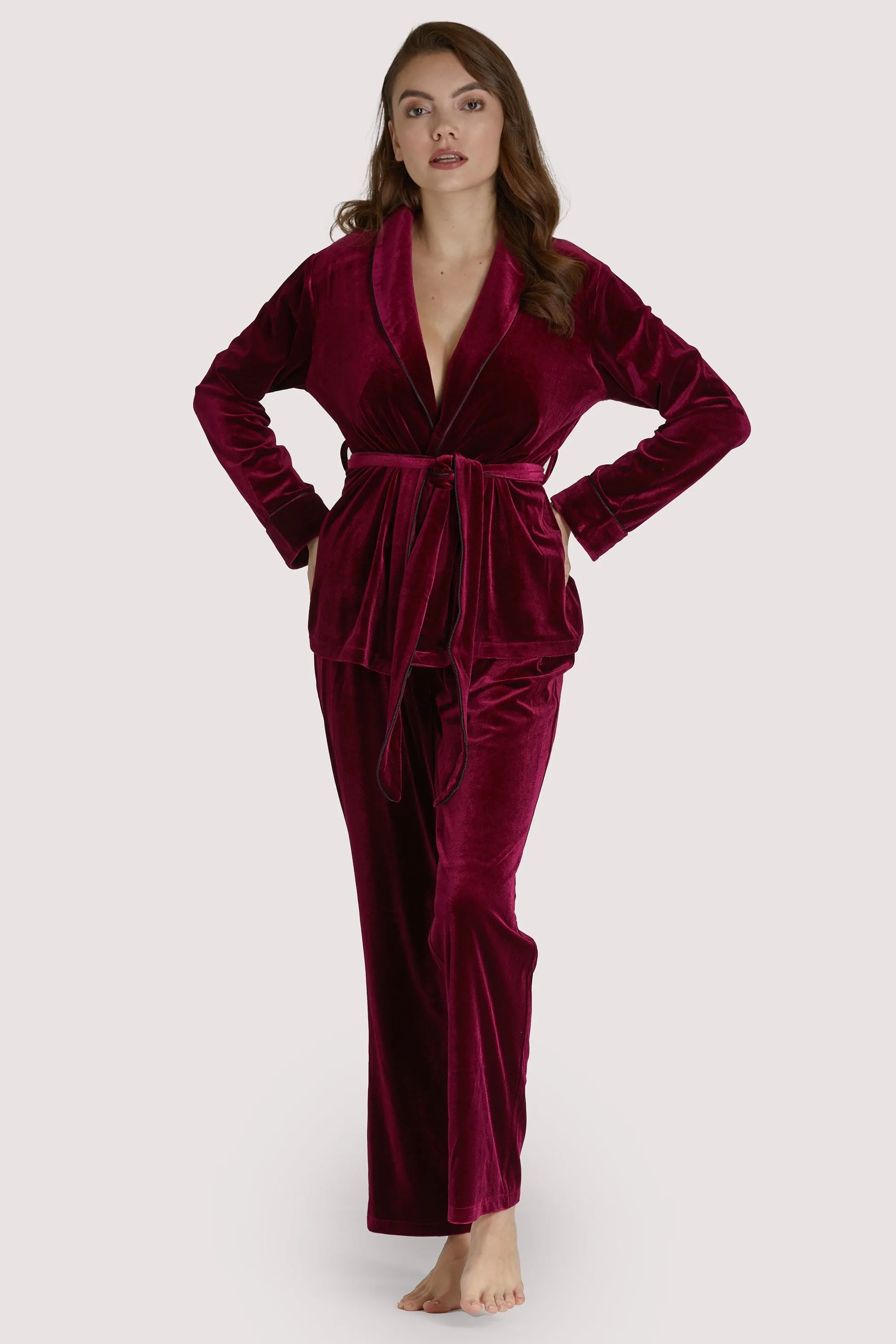 Playful Promises Velvet Wine Red Pyjama Set