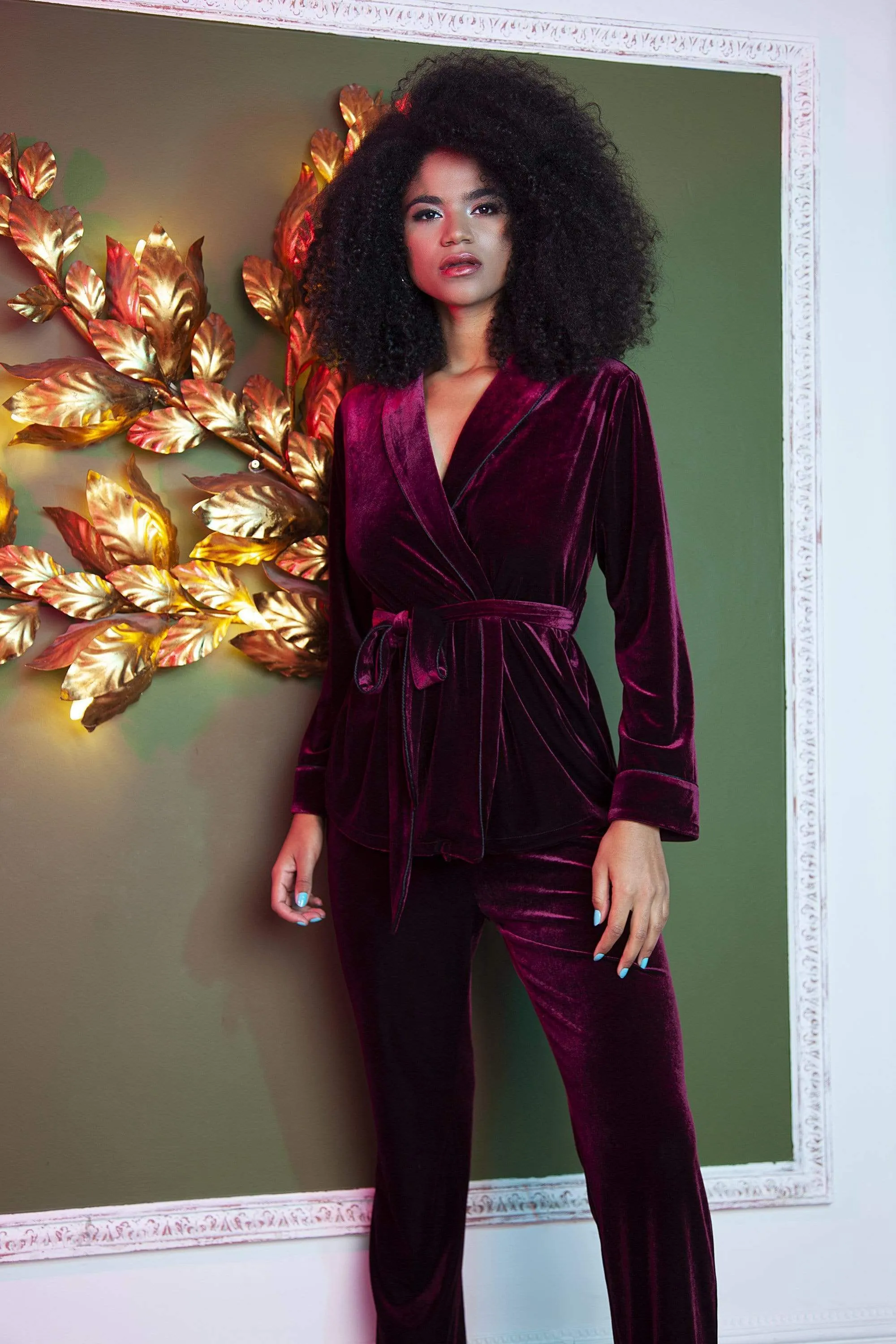 Playful Promises Velvet Wine Red Pyjama Set