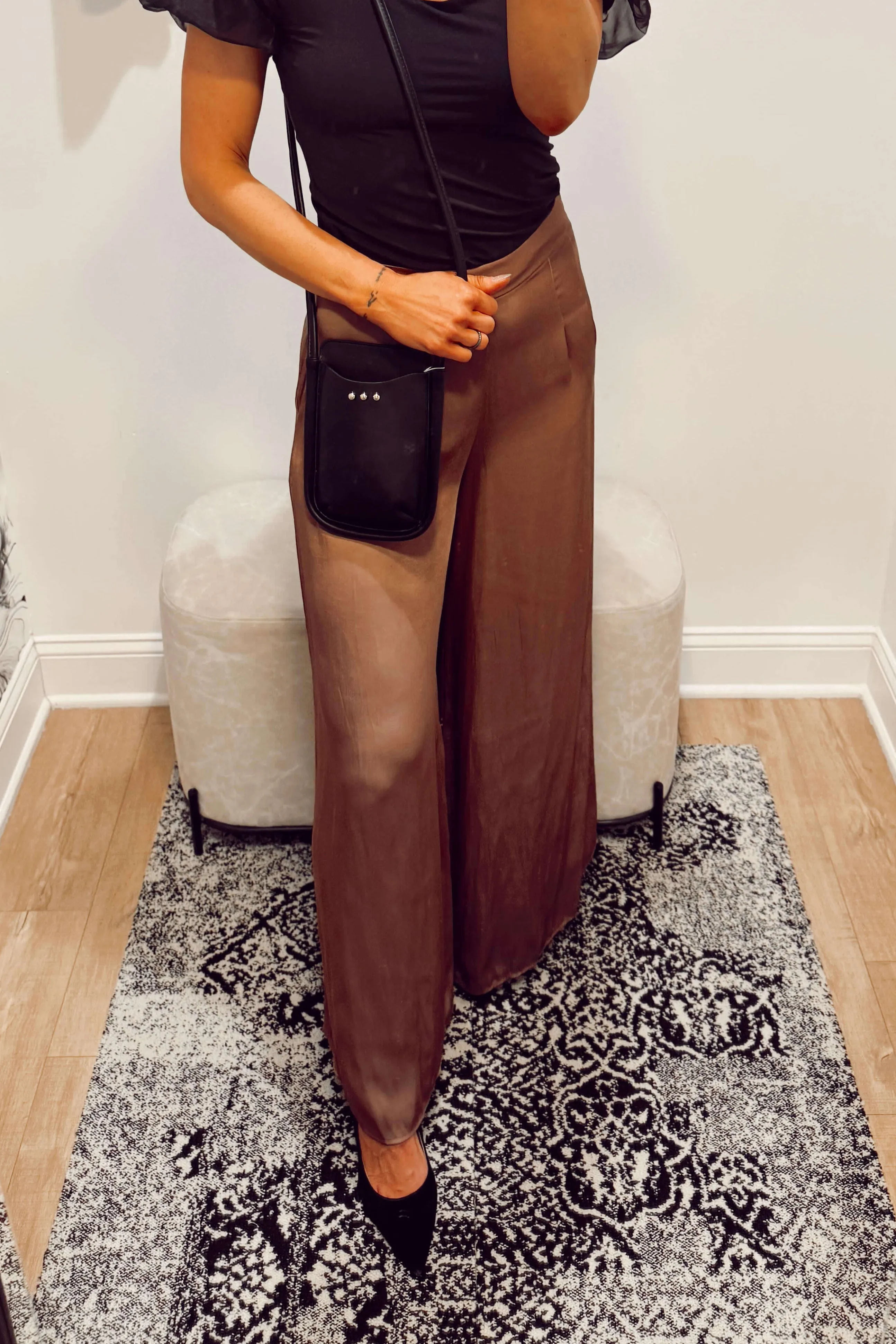 Plum Satin Wide Leg Pants