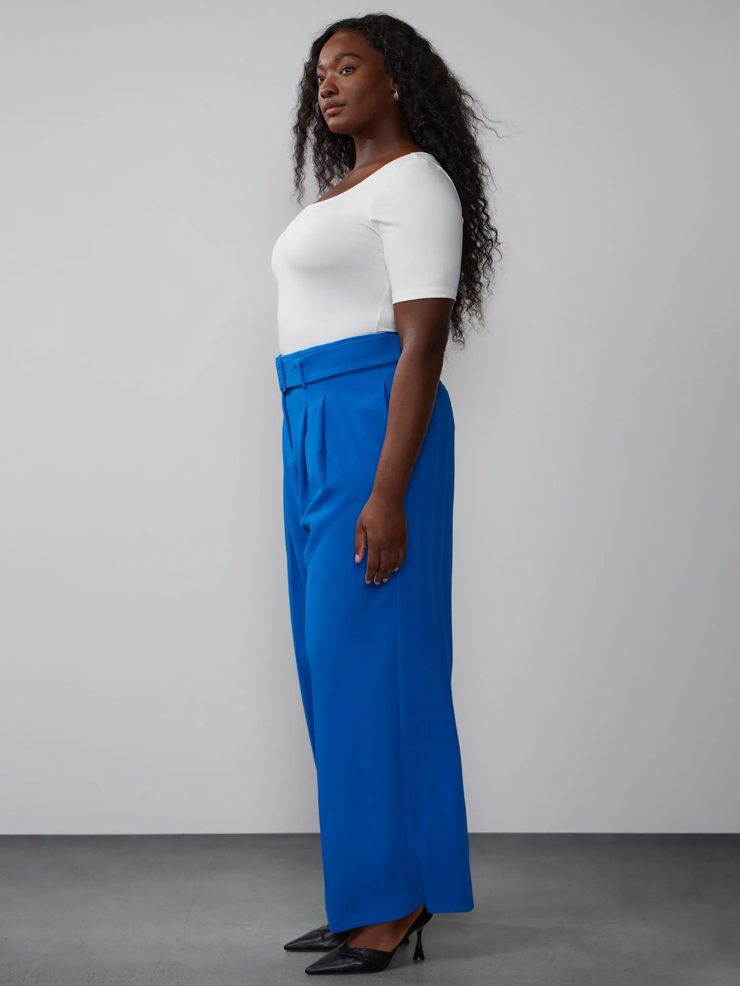 Plus Belted Crepe Wide Leg Pant