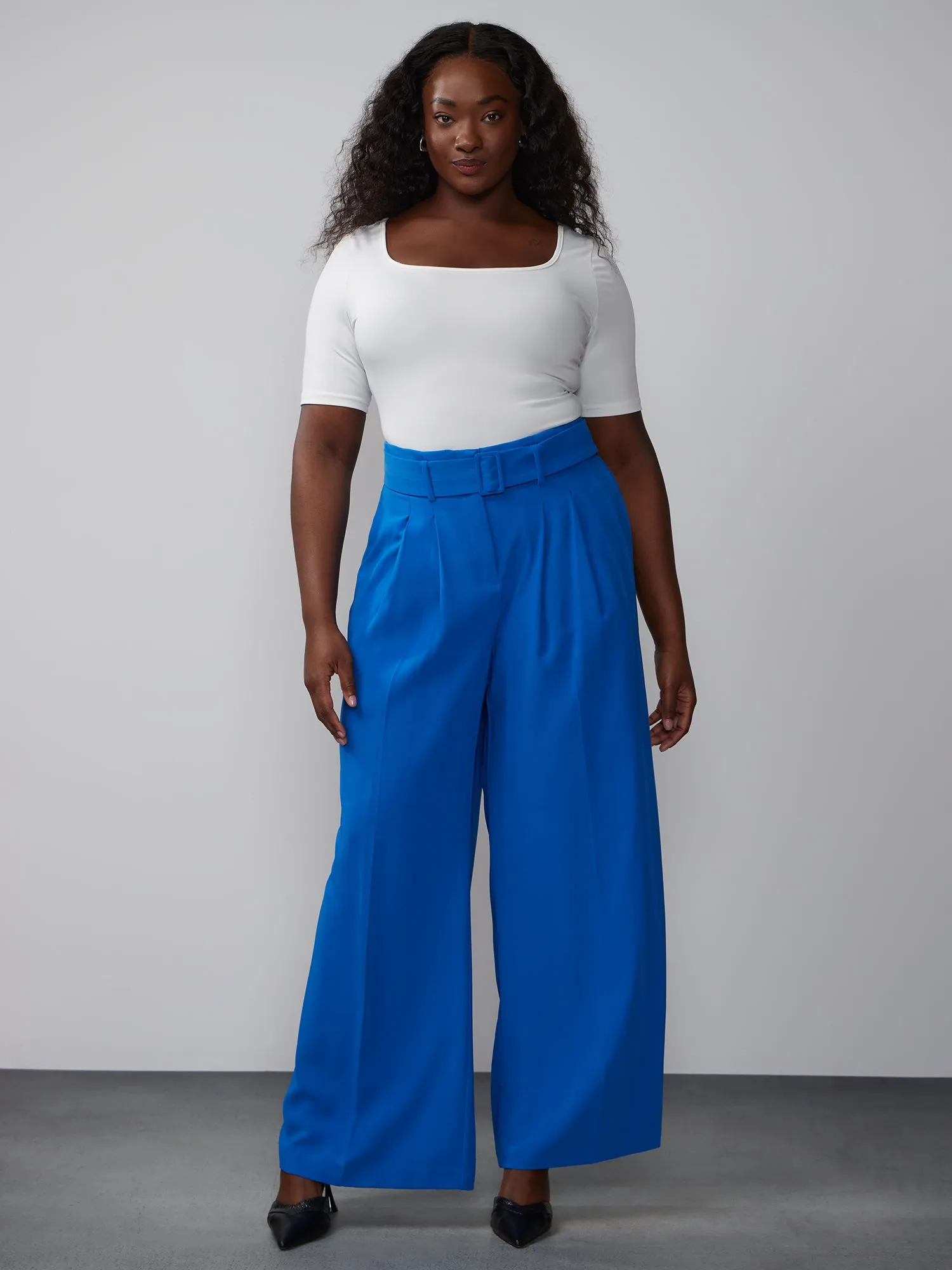 Plus Belted Crepe Wide Leg Pant