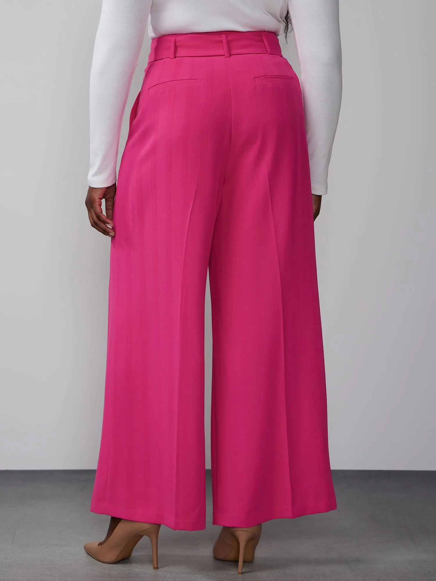 Plus Belted Crepe Wide Leg Pant