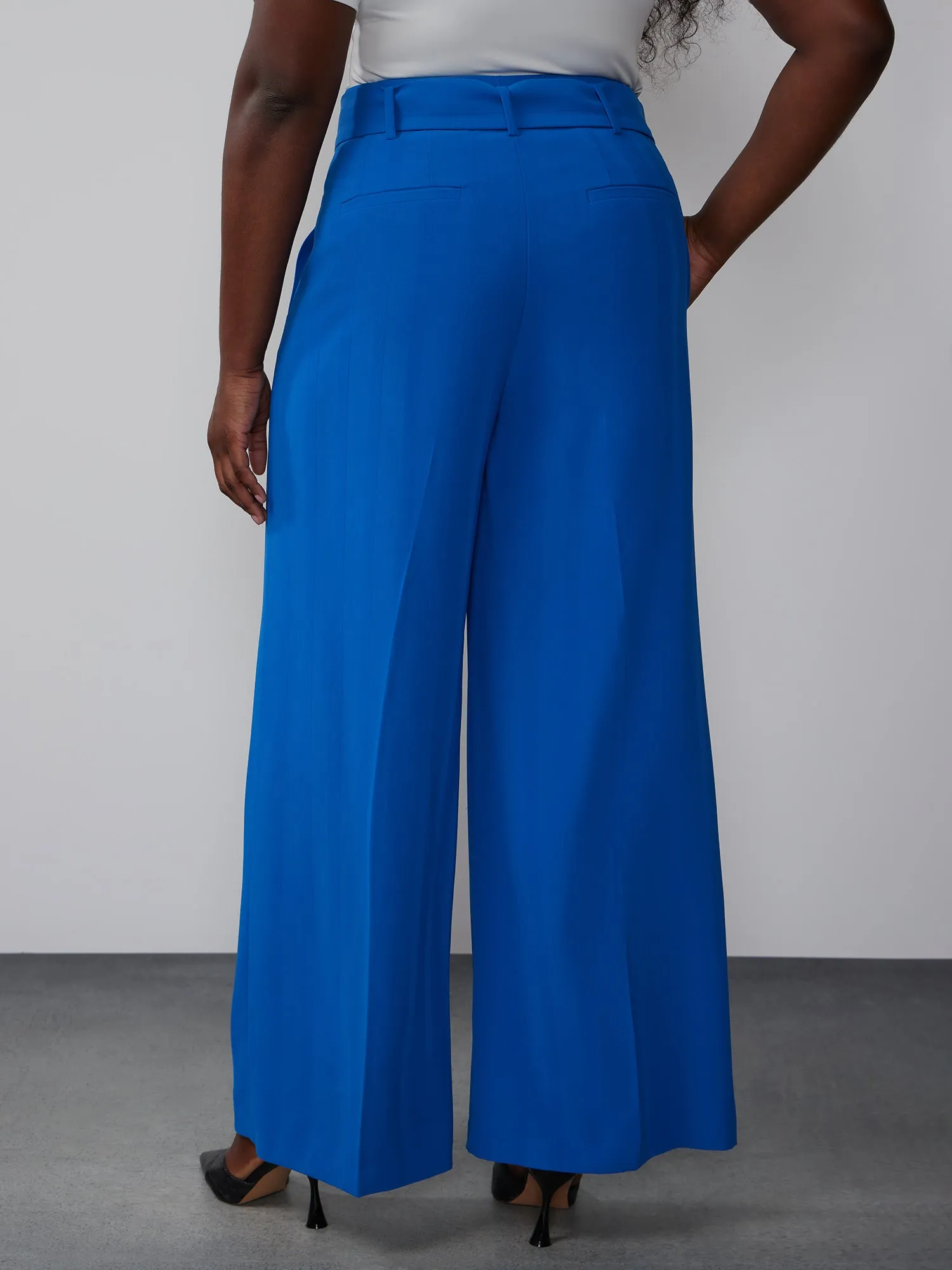 Plus Belted Crepe Wide Leg Pant