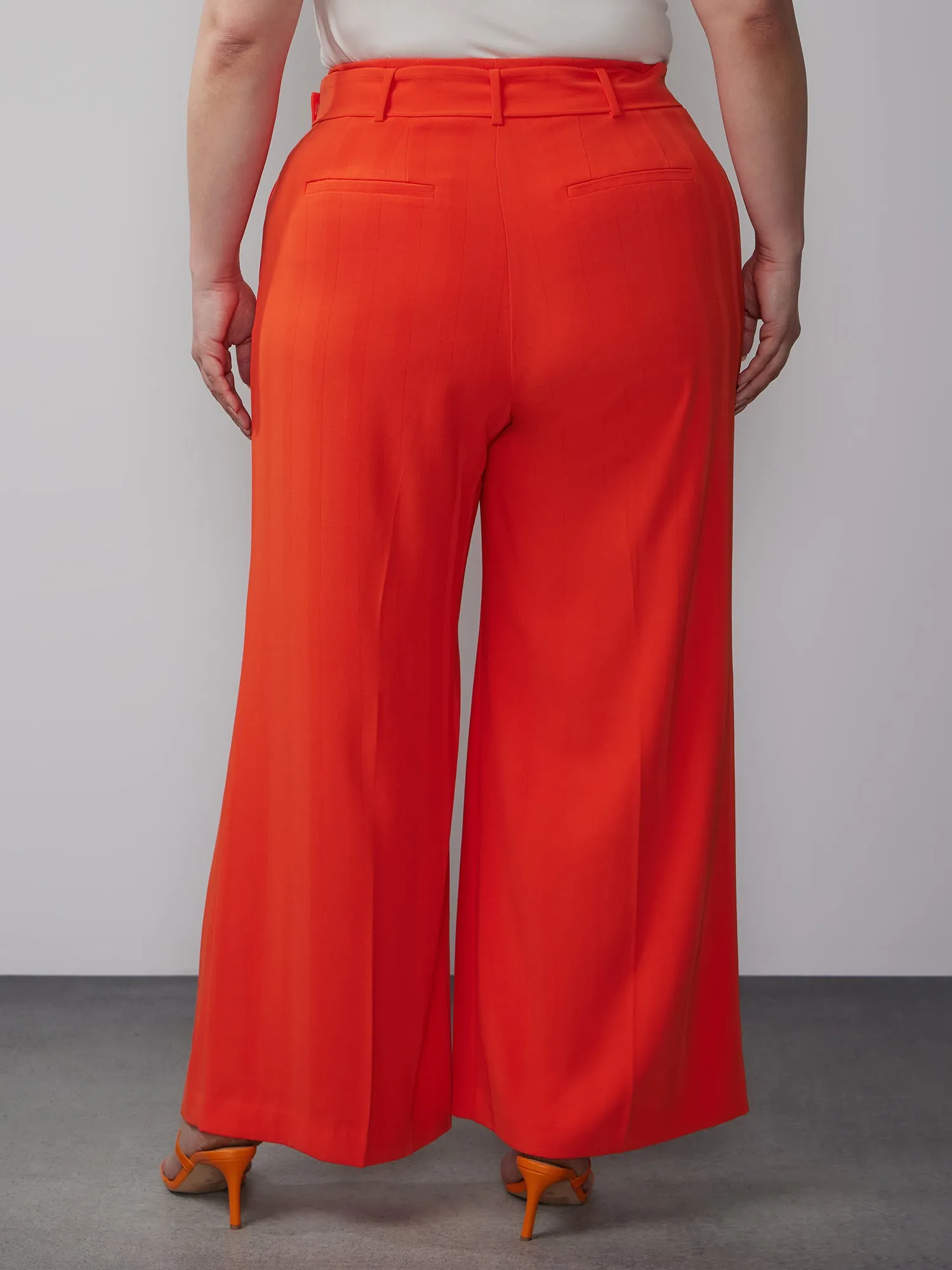 Plus Belted Crepe Wide Leg Pant