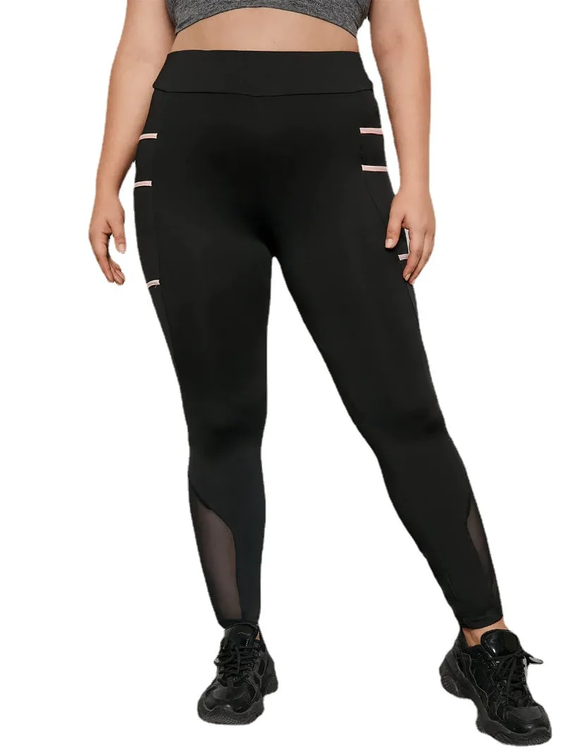 Plus Size Striped Mesh Patchwork Design Leggings