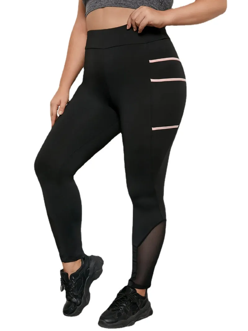 Plus Size Striped Mesh Patchwork Design Leggings