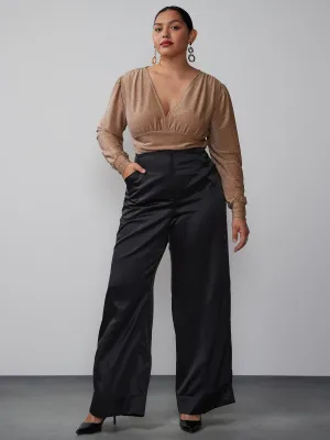 Plus Wide Leg Satin Pant