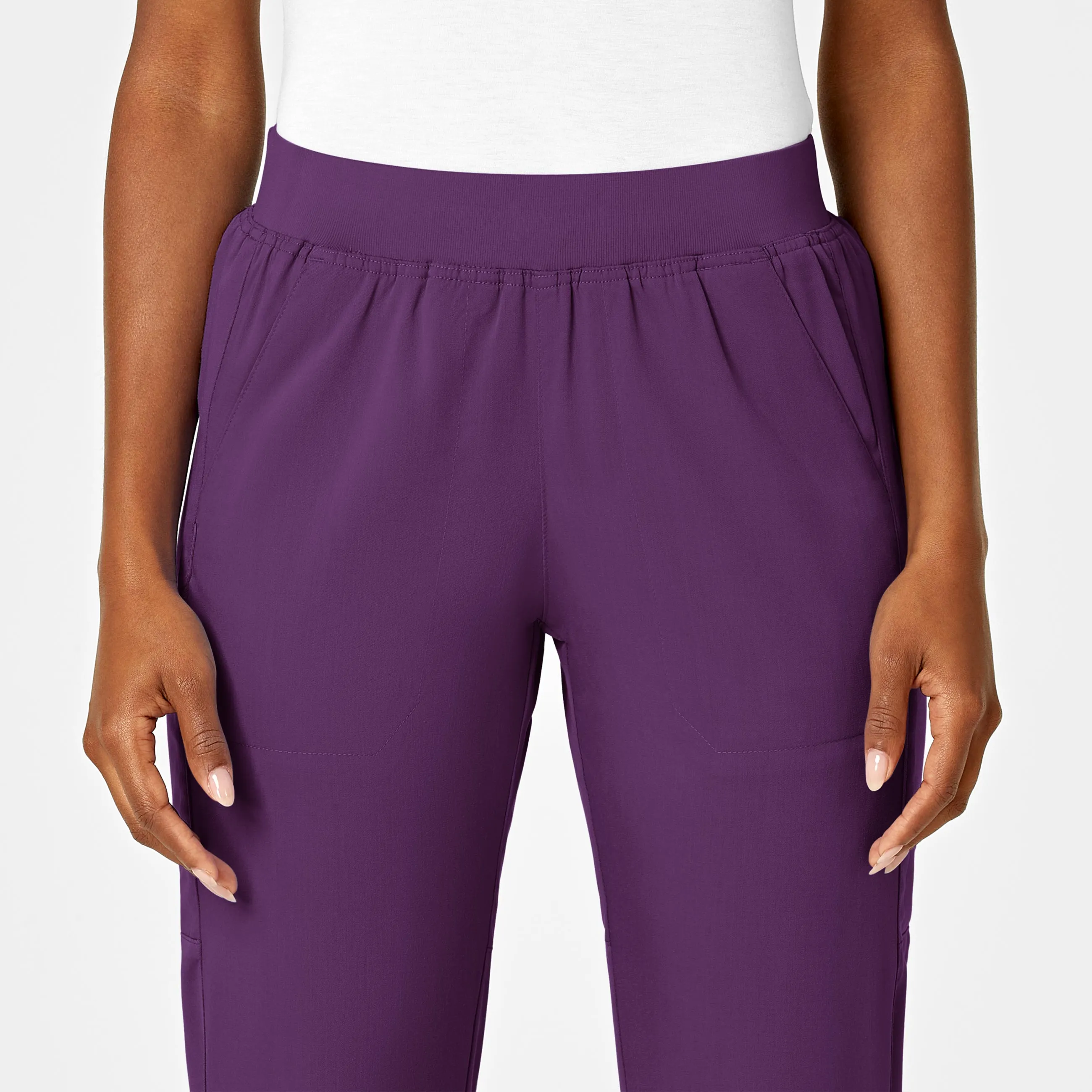 PRO Women's Knit Waist Cargo Scrub Pant - Eggplant