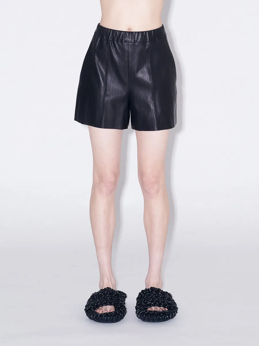 Pull On Pintuck Leather Shorts