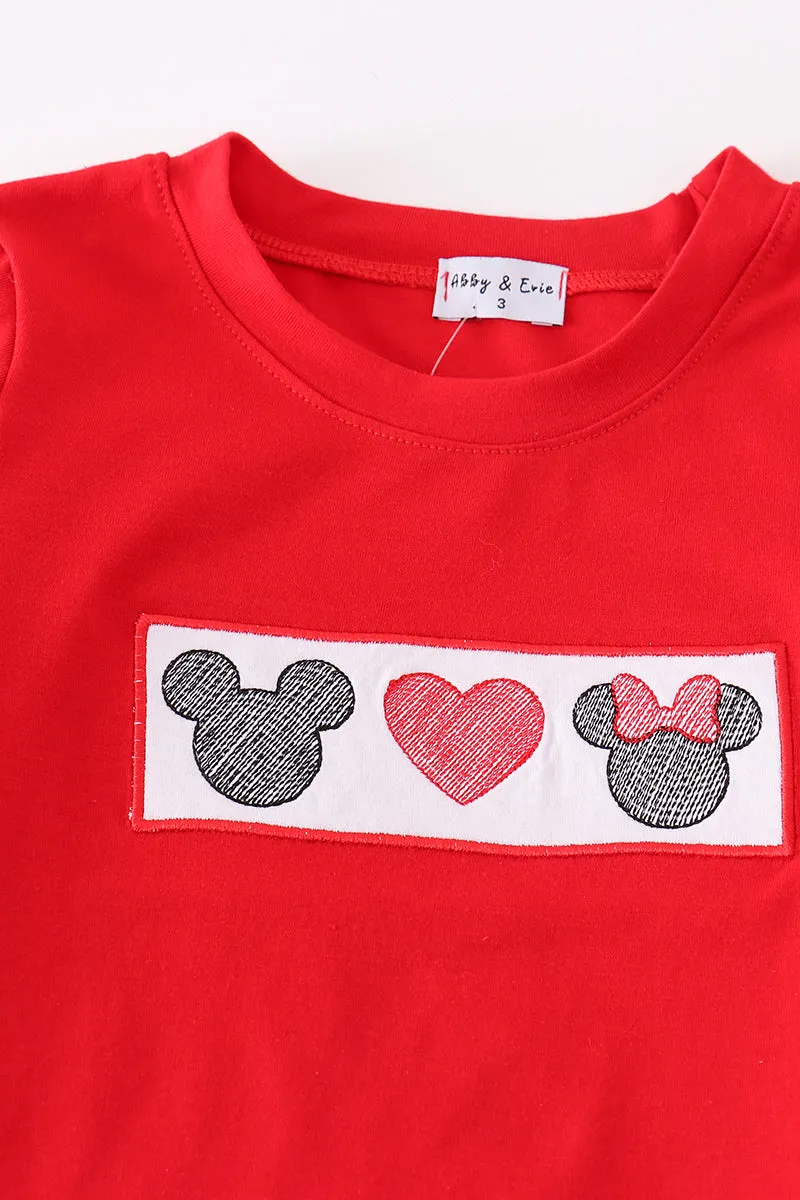 Red heart character embroidery boy set