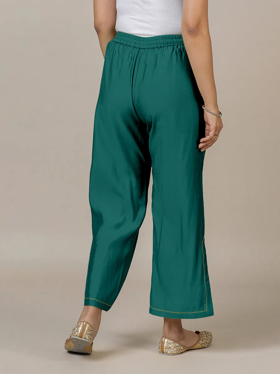 Saba x Rozaana | Peacock Green Cotton Silk Pants