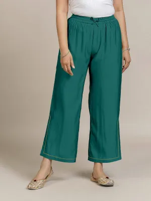 Saba x Rozaana | Peacock Green Cotton Silk Pants