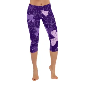 Seamless Pattern with Flowers Women's Low Rise Capri Leggings (Invisible Stitch)