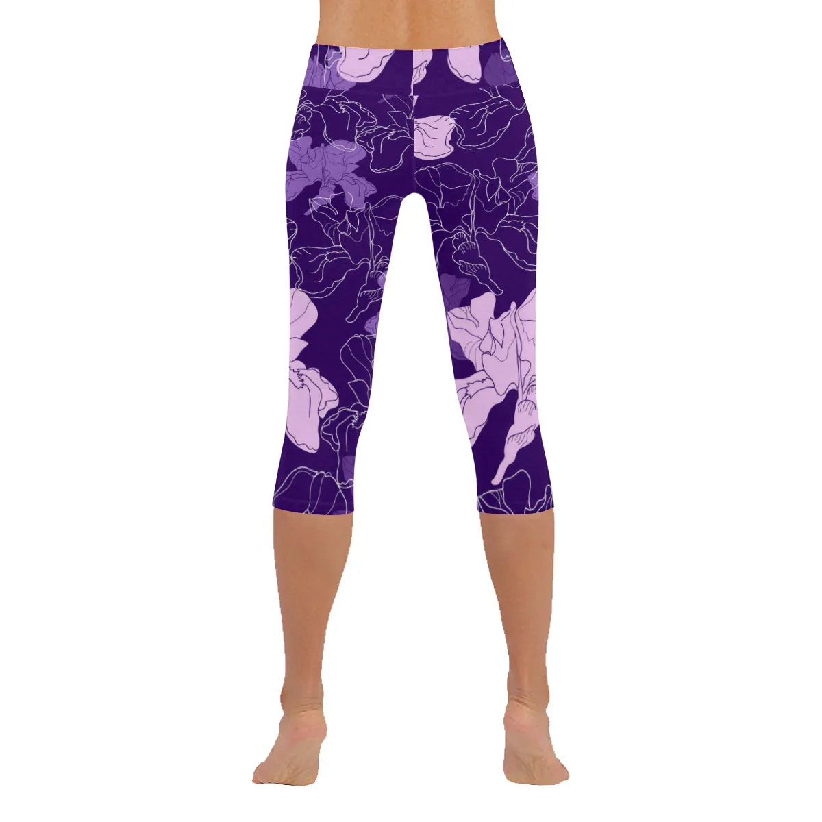 Seamless Pattern with Flowers Women's Low Rise Capri Leggings (Invisible Stitch)