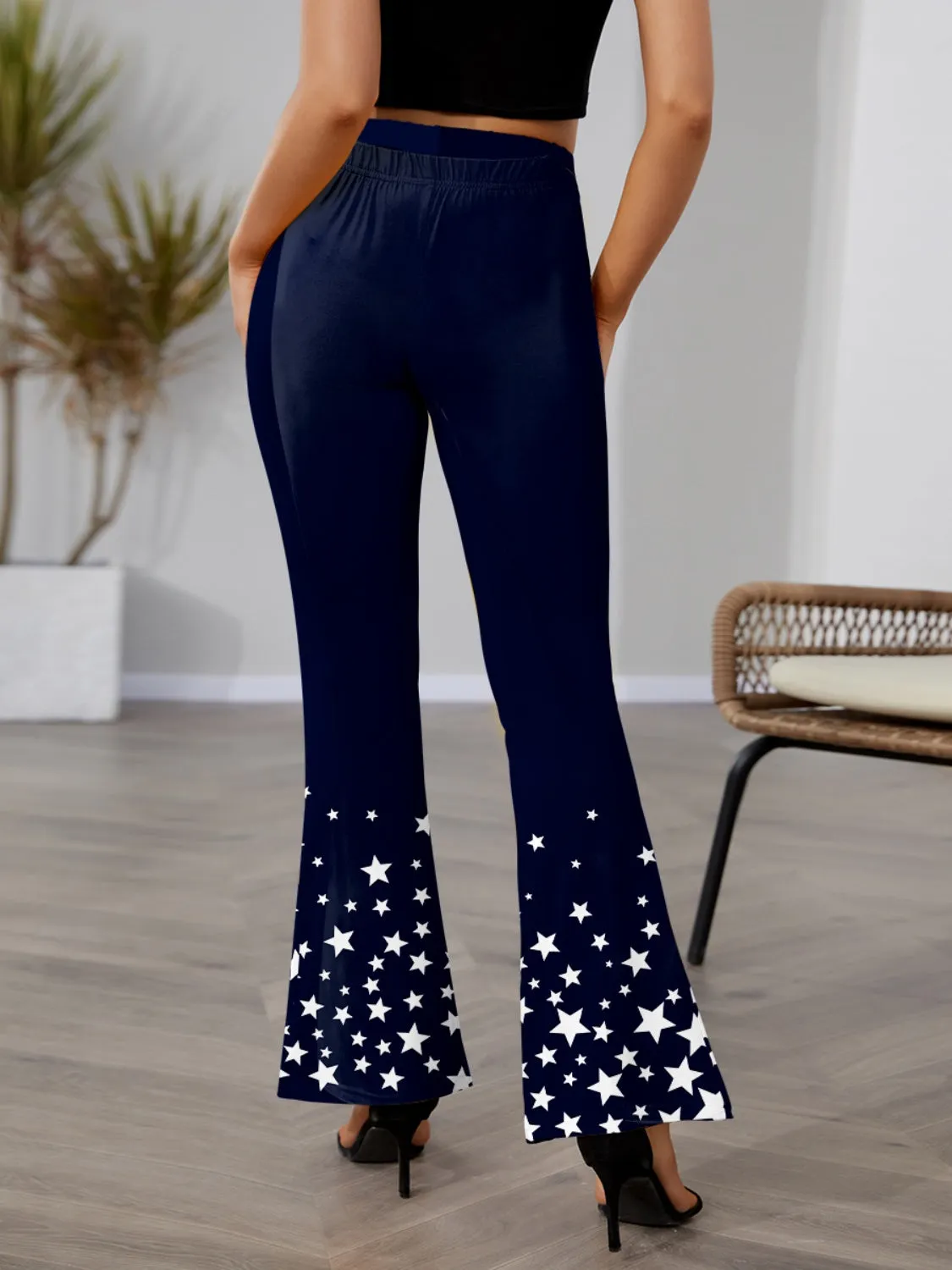 Star Elastic Waist Bootcut Pants