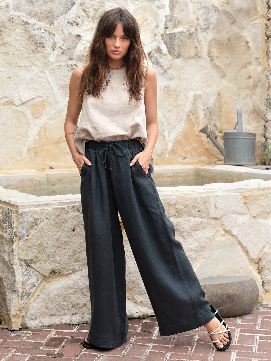 Sundara Linen Pants Charcoal