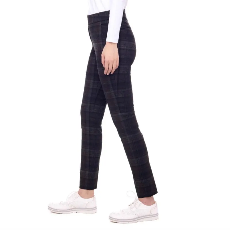 Swing Control Evening Plaid Ponte Pant (30") - Navy/Tan