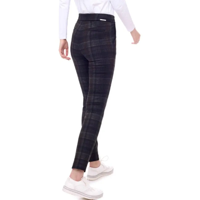 Swing Control Evening Plaid Ponte Pant (30") - Navy/Tan