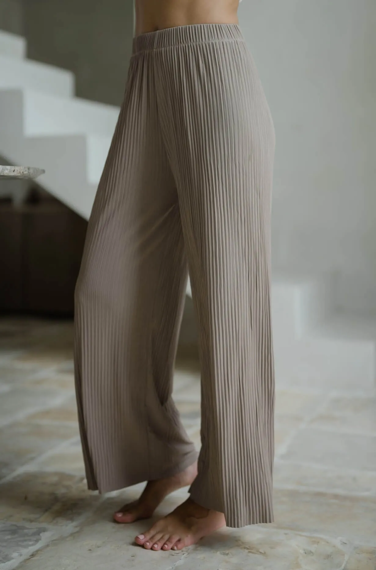 Taupe Easy Pleated Pants