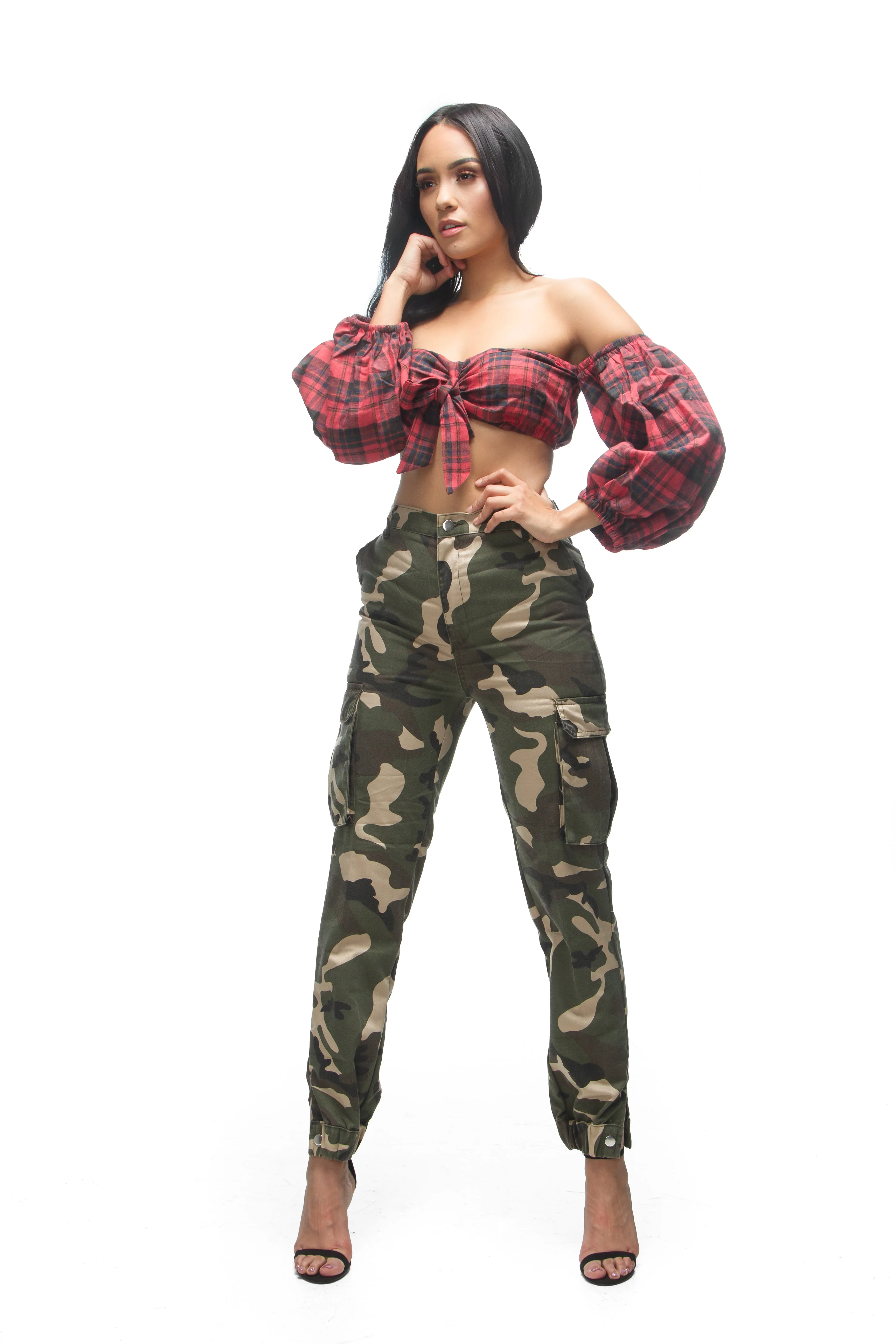 THE MYSTYLEMODE CAMO HIGH WAISTED CARGO PANTS