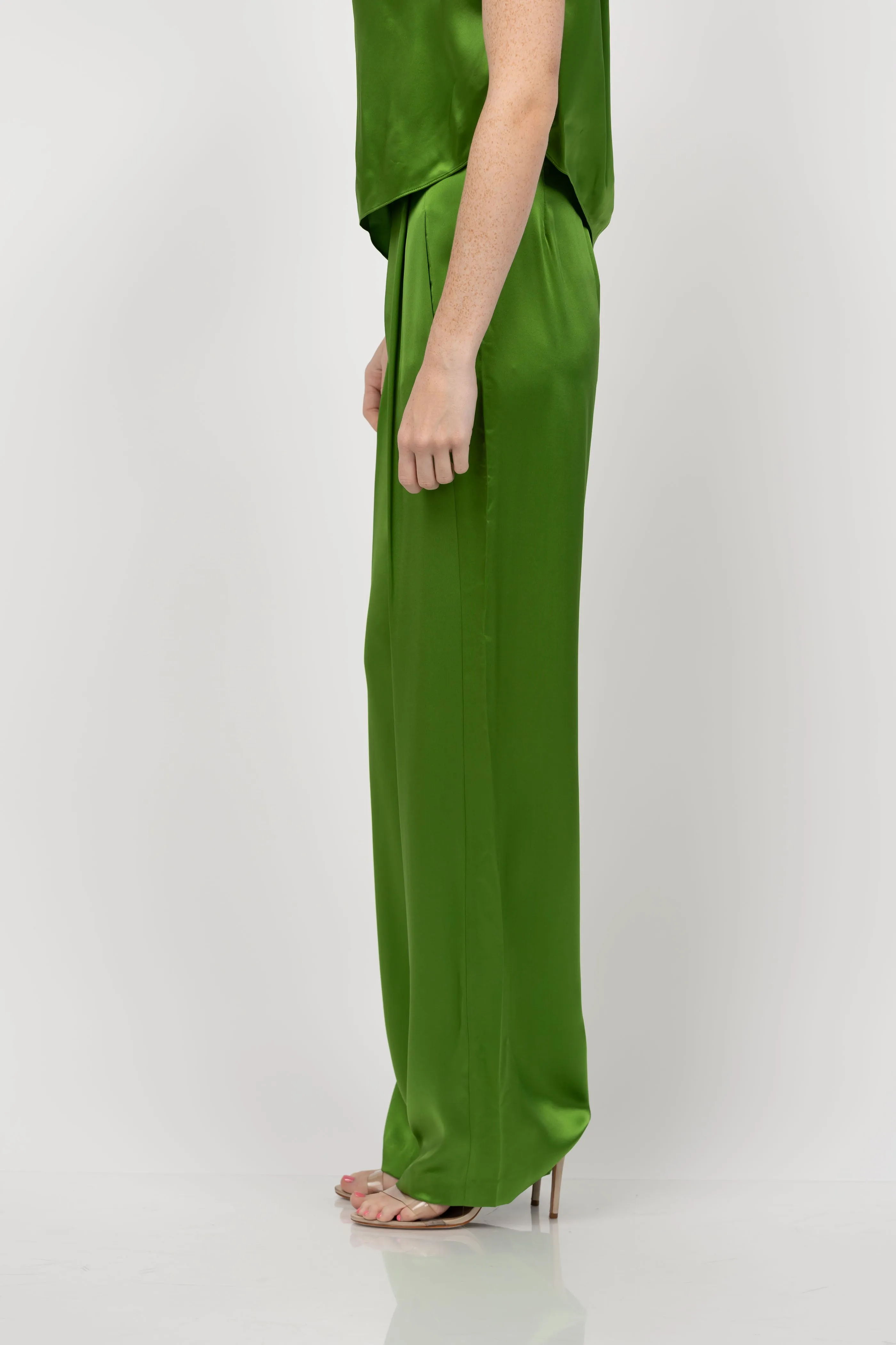 The Sei Wide Leg Silk Pants in Leaf Green