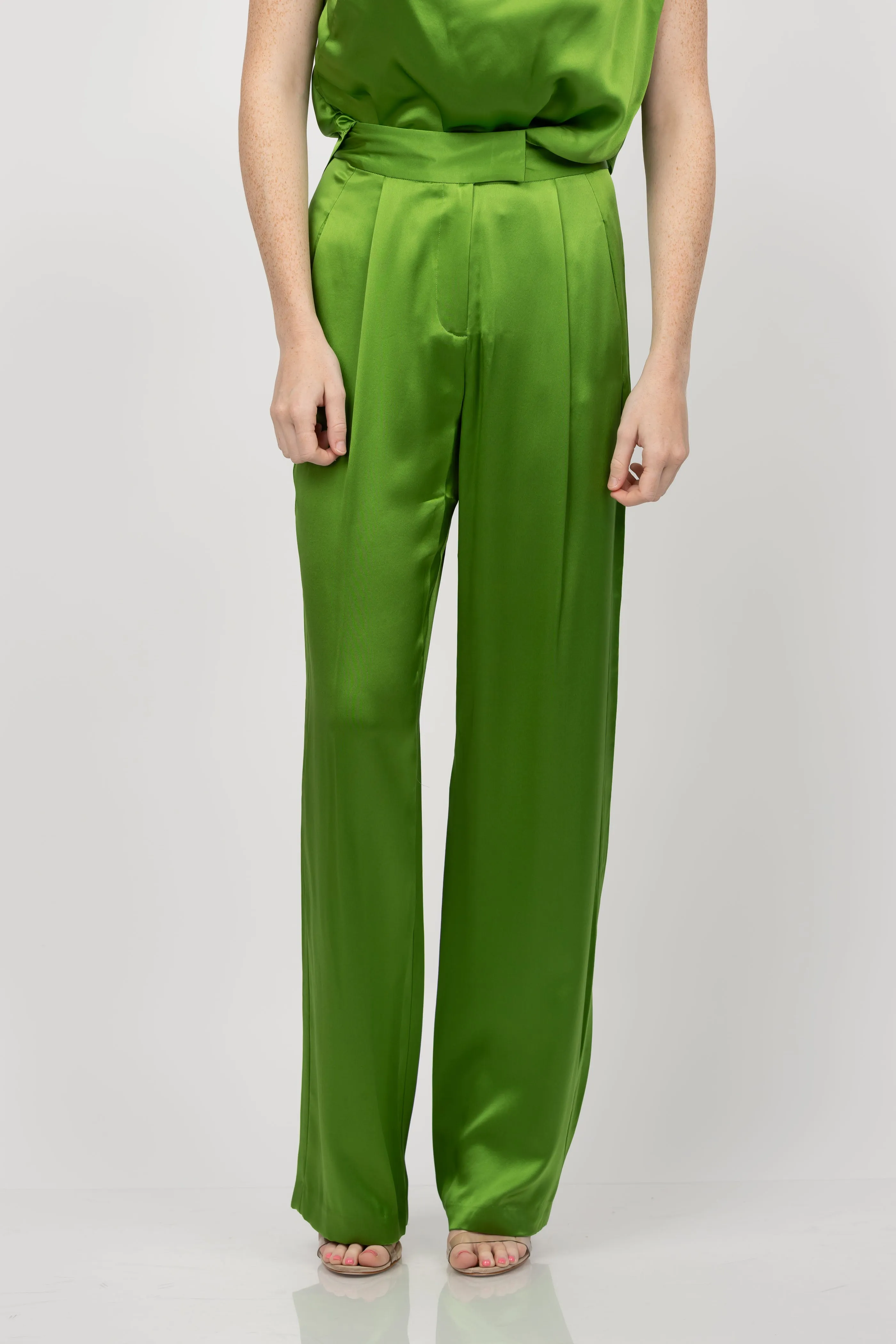 The Sei Wide Leg Silk Pants in Leaf Green